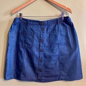 Retro Robert Louis Blue A-Line Skirt with Button-Front